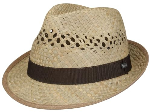 Lipodo Classic Trilby Strohhut Ripsband einfarbig Made in Italy Damen und Herren Sommer Winter Natur 56 cm