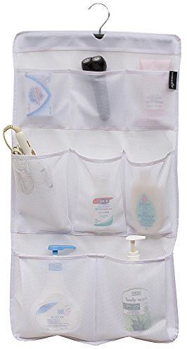 MISSLO, rete da appendere per doccia con 8 tasche, organizzatore portaoggetti con gancio girevole ad asciugatura rapida, contenitore per bagno (bianco). White