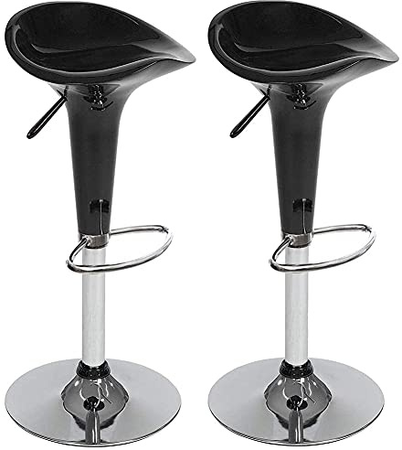 BAKAJI Set 2 Sgabelli Bar Cucina Design Moderno Base in Acciaio Cromato Seduta in ABS Sgabello Girevole con Altezza Regolabile e Poggiapiedi (Nero)