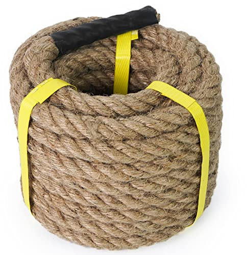Aoneky Corda di iuta – Corda di canapa intrecciata da 3,5 cm per artigianato, arrampicata, ancoraggio, amaca, nautica, tiragraffi per gatti, tiro alla fune, decorazione