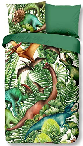 Good Morning 6585 Bettwäsche Prehistory, Dinosaurier, 135 x 200 cm, grün, 135 x 200 cm
