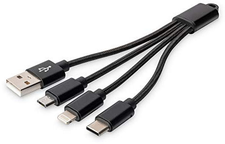 DIGITUS Cable de Carga 3 en 1, USB A + Micro USB + USB-C