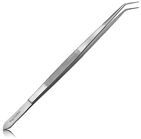 May - Terrarium-Pinzette 30 cm lang mit feiner Spitze - Futterpinzette - Futterzange - Gebogene Ausführung - Edelstahl