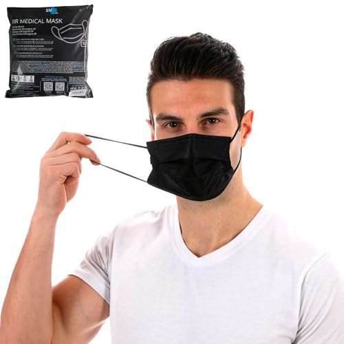 102 st. Medizinische Maske typ IIR CE Zertifiziert | 3-Lagig (BFE>99%), Geprüfter Schutz EN14683| OP Mundschutz Gesichtsmaske, Einwegmasken - nicht Wiederverwendbar, für Erwachsene, Schwarze Farbe