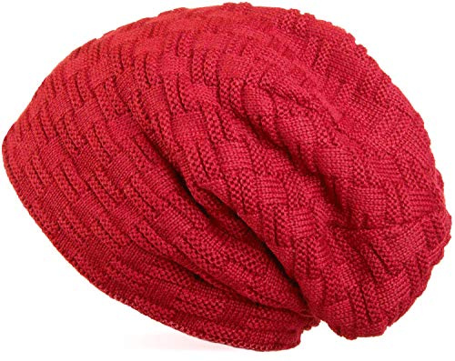 styleBREAKER Cappello Longbeanie in Maglia fine con Motivo Intrecciato e Calda Fodera in Pile | Berretto Invernale in Maglia Unisex Elastico Morbido Comodo Caldo, Rosso