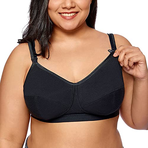Gratlin Plus size bomull amnings-bh dam amning moderskap BH komfort stöd trådlös, Svart, 90B
