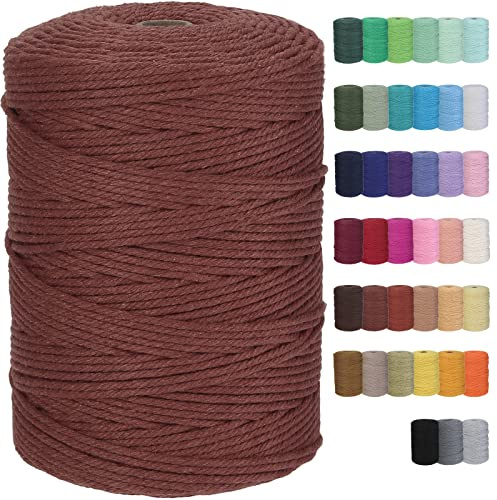 GOHOF Macrame Cord 3mm x 328yards Natural Cotton Cord Macrame Supplies for Plant Hanger Wall Hanger Dreamcatcher (Rust Red)