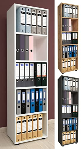 VCM Holzregal stehend | platzsparender Aktenschrank | Maße ca. H. 178 x B. 49 x T. 32 cm | Elegantes Regal | Büroregal – Ulas 5f