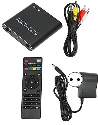 Septpenta Lecteur Vidéo HD, Résolutions Multiples 2K 4K 30HZ Sortie HDM Tête de Son 3.5 Mini Lecteur Multimédia en Continu, Commutation de Pistes Sonores Multiples pour HDMI AV USB 100‑240V(UE)