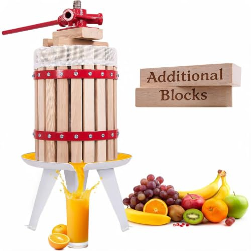 Crystals 6L/12L/18L Fruit Press with Straining Bag & 3 Steel Legs, Manual Juice Making Tool Cider Apple Grape Berries Wine Crusher (12 Liters)