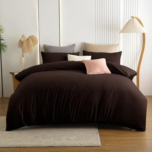 Soifox Bettwäsche 200x200 Braun - weich und angenehm bügelfrei & knitterfrei Bettbezug 200 x 200 Set mit 80x80 cm Kissenbezug 2er Set Bettwasche mit Reißverschluss