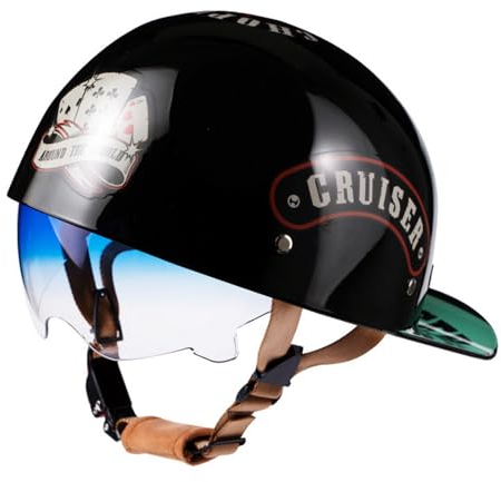 Halbschalenhelm mit ECE Zertifiziert Jethelm Motorrad-Helm Brain-Cap Halbschale Retro Roller Helm Moped Halbschale Scooter-Helm Retro Half Helm ​für Cruiser Chopper