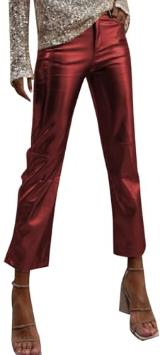 KBOPLEMQ Pantaloni da donna in pelle sintetica, a vita alta, leggings sexy, in ecopelle, skinny, pantaloni in pelle PU, pantaloni in pelle sintetica, O rosso., S
