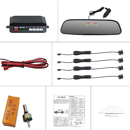 MASO Radar di retromarcia wireless per auto con kit di 4 sensori, sensore di parcheggio di retromarcia per auto con sistema radar sensibile, DC 12 V, radar per retromarcia auto wireless 0,3-2,0 m,