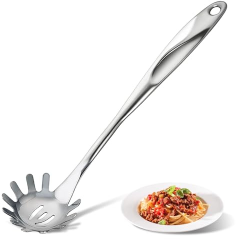 HANSGO Stainless Steel Pasta Server, 13 Inch Spaghetti Fork with Teeth & Drainage Holes - Heat Insulated Handle for Serving Pasta, Stirring Sauces, Tossing Salads & Draining Vegetables