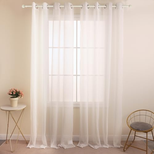 VOILYBIRD 2er Set Gardinen mit Ösen Transparent Voile Vorhänge für Schlafzimmer Wohnzimmer, 225 x 140 cm, Elfenbein