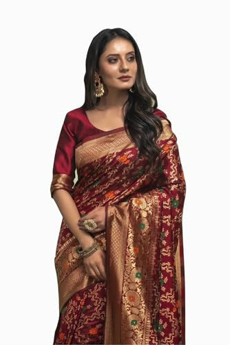 Avantika Fashion dam Kanjivaram mjuk halvsiden banarasi sari med blusdel., 5184-rödbrun, One Size