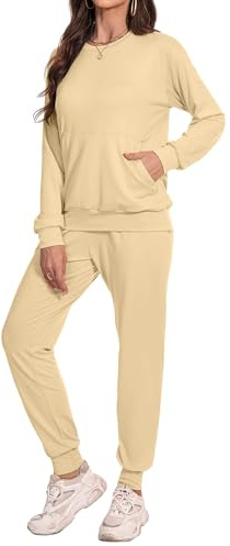 Irevial Chandal Mujer Verano Conjunto de Camiseta de Mangas Largas y Pantalones con Cordón y Bolsillo Ropa Deportiva 2 Piezas