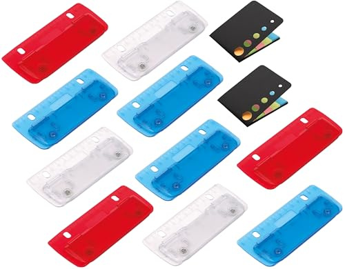 Juego de 10 perforadoras de bolsillo mini para archivar con notas adhesivas, miniperforadoras para grabar, para agujeros de 8 cm con escala de 12 cm, para escuela, oficina, hogar, multicolor