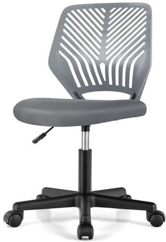 GYMAX Kids Desk Chair, Height Adjustable Children Study Chair with Universal Wheels, Padded Seat and Ergonomic Back, Toddler Swivel Chair for Boys Girls School Home, Max Weight 150kg (Gray)