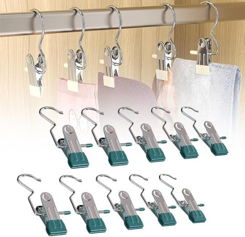 FHBHJNATC 20 Pezzi Grucce Pantaloni, Grucce con Pinze, Ganci con Pinza da Appendere, Clip Metallica Antiscivolo Multifunzionale, Adatta per il Bloccaggio di Vestiti, Calze, Pantaloni, Scarpe (Verde)