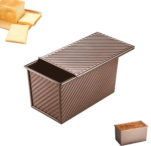 Moule a Pain de Mie, 450G Moule à Pain avec Porte Coulissante, Moule à Pain Antiadhésif, Boîte à Toasts Rectangulaire, Boîte à Toast Plate, Convient pour la Cuisine, le Pain et les Pâtisseries, Or