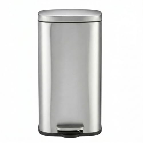 Jolie Max Stainless Steel Pedal Bin – Fingerprint-Proof Kitchen Bin with Soft-Close Lid & Steel Bar Pedal – Rectangular Brushed Steel Waste Bin for Home & Office (30L)