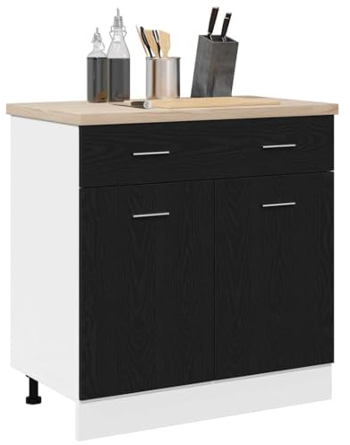 vidaXL Skåp Med Låda I Svart Ek 80 x 46 x 81.5 cm Tillverkat Av Konstruerat Trä | Perfekt För Inomhus Bruk Lätt Att Montera Kök Modernt Förvaringsmöbel Organisering Lösningar För Moderna Hem