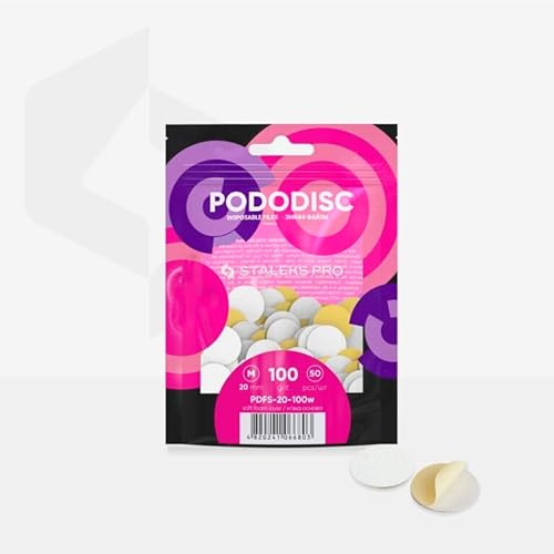 STALEKS PRO Pododiscus 50 Adhesive Sanding Discs with Soft Base PODODISC Size M EXPERT 20 mm for Nail Lathe Special Pedicures (100 Grit)