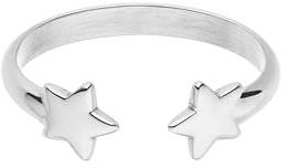 Purelei Hoku - Anillo ajustable impermeable de dos estrellas, acero inoxidable chapado en oro de 14 quilates, chapado en oro rosa de 18 quilates o plata (talla 53-58)