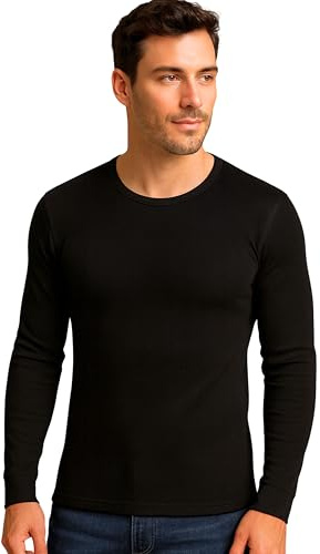 Liabel Maglia Intima Uomo Caldo Cotone Manica Lunga (Confezione da 2) Soffice e Vaporosa Maglia Intima Invernale Effetto Termico Naturale Bianche o Nere M-XXL (IT, Testo, XL, Nero Girocollo - 2pz)