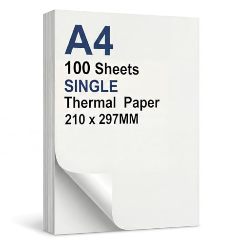 100 Sheets A4 Single Thermal Printer Paper 8.27x11.69 No Ink Printer | 210x297mm, Travel Home Office Work, Presentations Labels Contract Invoices Picture
