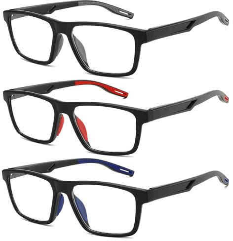 ZXYOO Occhiali da Lettura da Uomo Sportivo 3 Pezzi, Lenti Anti Luce Blu, Cerniere a Molla, Silicone Morbido+1.50