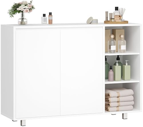 BEWISHOME Mobile da Bagno,Mobile da Cucina,Mobile da Bagno con Ripiani Regolabili e Scomparti Aperti,Ampio Spazio di Contenimento,Adatto per Bagni,Soggiorni e Eucine,35 x 100 x 80 cm,Bianco EYYG20W