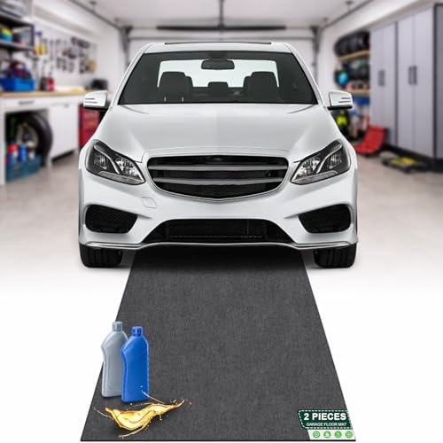 Alfombra para Garaje 2 Piezas, 100 x 300 cm Alfombra Impermeable Absorbente de Aceite para Protección del Suelo, Tapete para Garaje, Entrada, Maletero, Oficina y Exterior