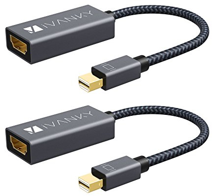 IVANKY Mini DisplayPort to HDMI Adapter 4K@30Hz [2 Stück], Thunderbolt 2 (Mini DP) HDMI Adapter Nylon, geeignet für MacBook Air/Pro, Microsoft Surface Pro, Monitor, Projektor und weitere – 20cm, Grau