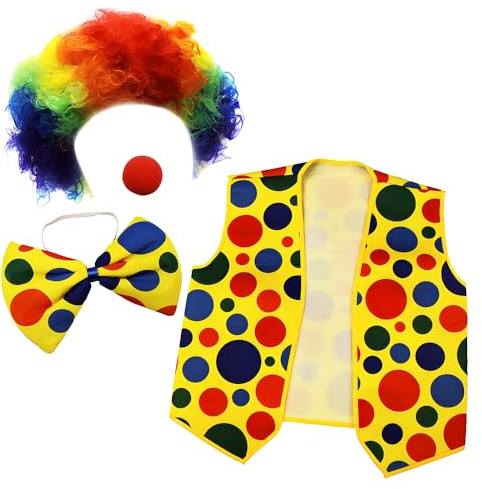 Tigerdoe Clown Costume Set – Wig, Nose, Bow Tie & Vest – 4-Piece Dress-Up Clown Accessories for Party