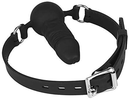 SXOVO Dildo Gag Realistischer Dildo Mund Knebel mit Ball Silikon Schwarz Mundball Penis Verstellbarer Riemen SM Analdildo Masturbator Sexspielzeug