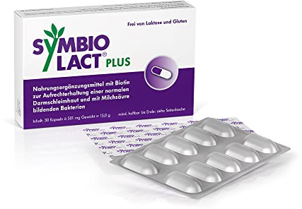 SymbioLact PLUS: Probiotikum in einer vegetarischen Kapsel, Milchsäurebakterien und Biotin für Darm und Darmschleimhaut, 30 Kapseln