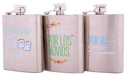 Petaca de Metal Frases Divertidas (Precio Individual) - Petacas Detalles Originales Invitados de Bodas, Regalos Comuniones y Recuerdos para Cumpleaños Infantiles