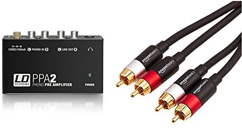 LD Systems PPA2 Préamplificateur Phono avec Correction RIAA pour Platine & Amazon Basics Câble Audio RCA 2 mâles vers 2 mâles - 1,22 m