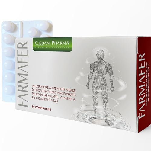 CISBANI PHARMA FarmaFer integratore Ferro 60 pastiglie con Vitamine A, B2, C e Acido Folico - Sapore gradevole, maggiore assorbimento e biodisponibilità