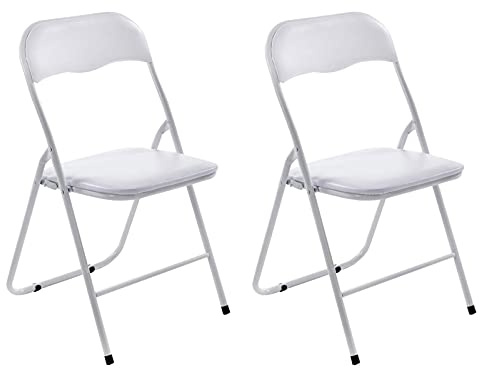 CLP 2er Set Klappstuhl Felix Gepolstert I Küchenstuhl Mit Metallgestell I Kunstleder PVC Sitz Gepolstert I Stühle Klappbar I Campingstühle | Farbe weiß/weiß