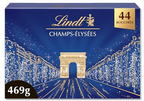 Lindt - Boîte CHAMPS-ÉLYSÉES Assorti - Assortiment de Chocolats au Lait, Noirs et Blancs - Pralinés, Croustillants et Onctueux - Idéal pour Noël, 469g