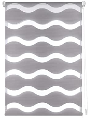 Blindecor - Luna doppelrollo klemmfix ohne bohren - duo rollo klemmfix Silber - 140 x 150 cm (Breite x Länge) Stoffgröße 137 x 145 cm