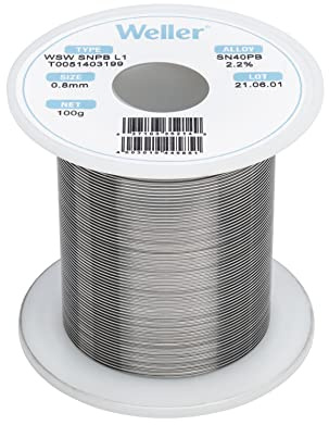 Weller WSW SnPb (T0051403199) Solder Wire, Dia: 0.8 mm / 0.039 in, Wt: 100 g / 3.527 oz, Alloy Sn60Pb40, Flux content 2.2%
