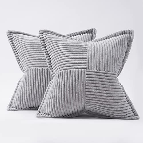 Topfinel Kissenbezug 40x40 Kordsamt grau 2er Set Winter deko Kissenbezüge Kissenhülle Dekorative Kissenbezug Sofakissen Couchkissen Dekokissen Zierkissenbezug Deko Kissenhülle für Wohnzimmer