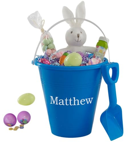 Personalization Universe Personalized Children's Blue Easter Sand Pail & Shovel – Fun Easter Basket Filler – Custom Kids Easter Gift