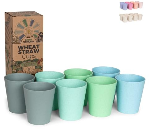 Grow Forward Premium Plastic Kids Cups - 13 oz Unbreakable Wheat Straw Cups for Kids - Non Toxic BPA Free Drinking Glasses for Water, Smoothie - Small Dishwasher Safe Kitchen Tumblers - Rainforest
