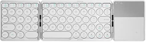 Vikbart Bluetooth-Tangentbord med Pekplatta, 64-tangenters Runda Bluetooth-Tangentbord, 140mAh Trådlöst Hopfällbart Tangentbord för IOS Android Windows (Silver)